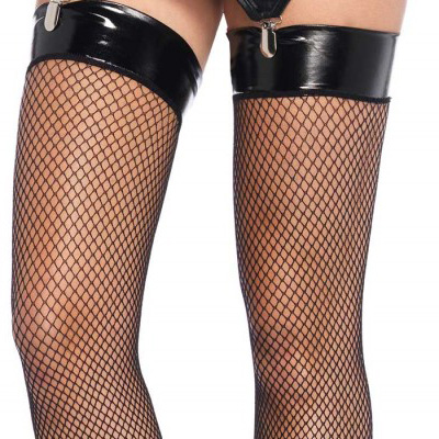 Leg Avenue - Vinyl Top Fishnet Bas cuissardes - Noir